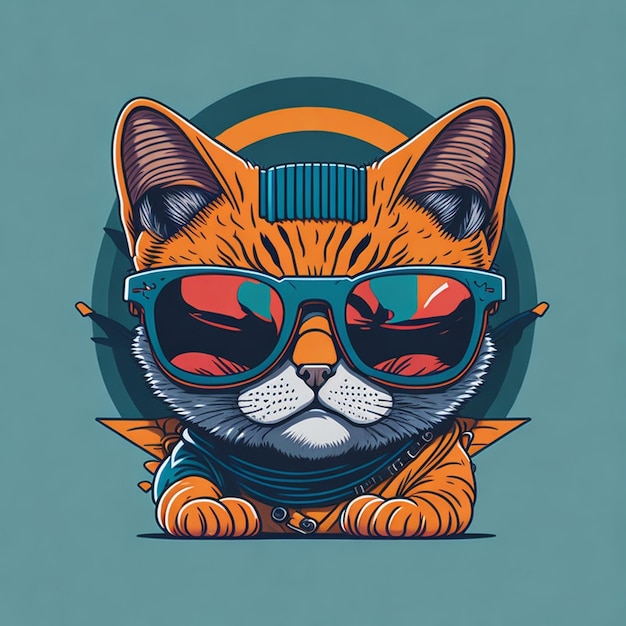 A cartoon cat with sunglasses and a hat that says'cat'on it