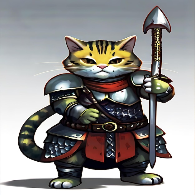 a cartoon cat with a sword and shield