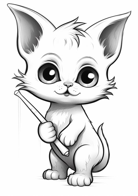 Photo cartoon cat with toothbrush and toothpaste in hand generative ai