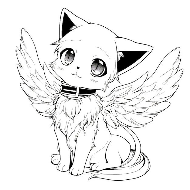 A cartoon cat with wings on its tail