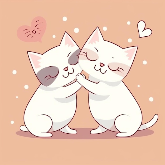 cartoon cats are hugging each other with hearts in the background generative ai