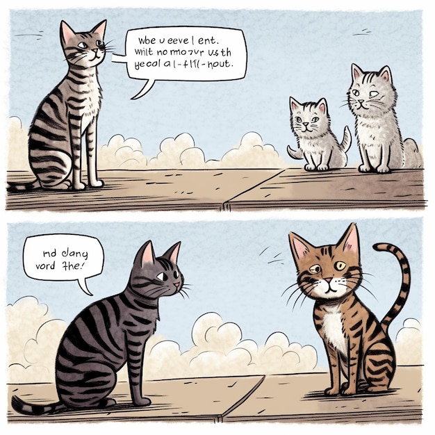 猫の漫画と、私たちは二人だけだという看板。