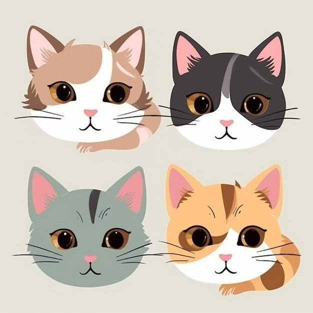 A cartoon of cats with different colored eyes.