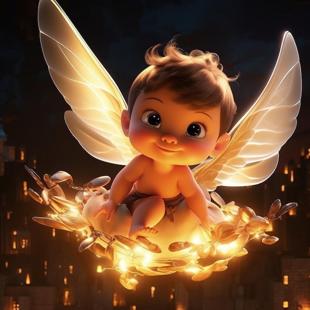 Cartoon character angel newborn baby with wings religion banner background