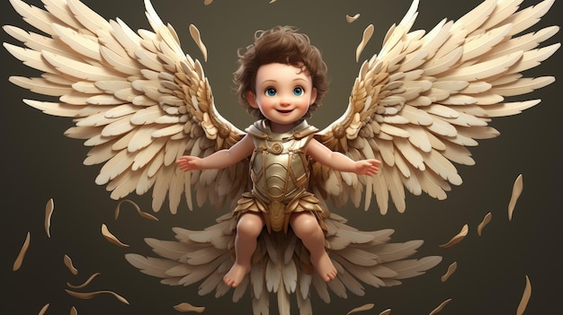 Cartoon character angel newborn baby with wings religion banner background