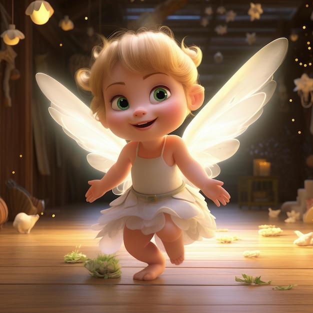 Cartoon character angel newborn baby with wings religion banner background