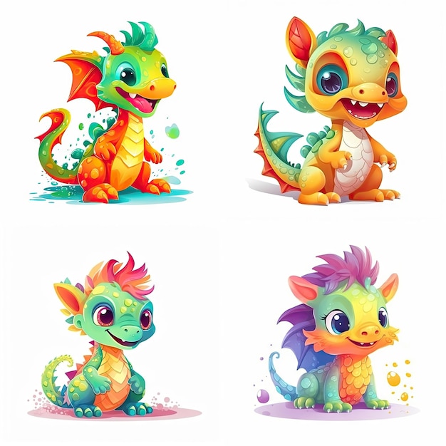 Cartoon character of baby dragon white background