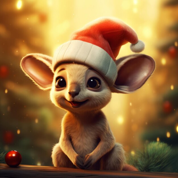 Foto il personaggio dei cartoni animati baby kangaroo indossa il natale