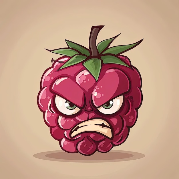 A cartoon character of a berry with a frowning face