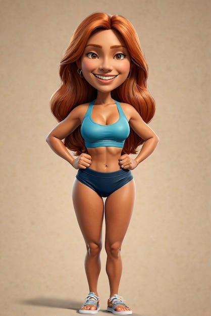 a cartoon character in a blue bikini top and blue shorts