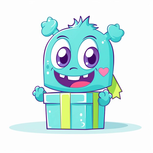 Cartoon character of a blue monster holding a gift box generative ai