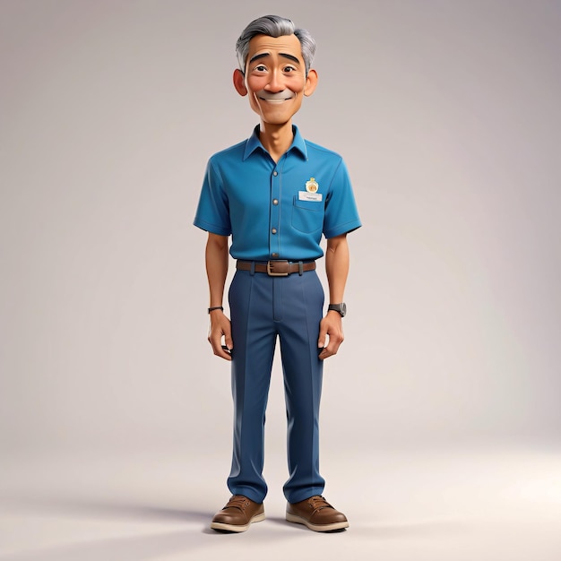 a cartoon character in a blue shirt and brown pants