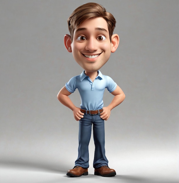 a cartoon character in a blue shirt and jeans