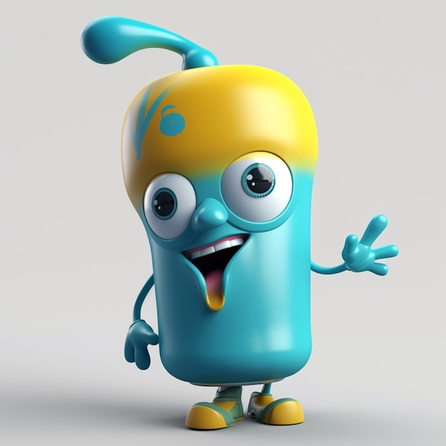 Foto personaggio dei cartoni animati di un oggetto di colore blu e giallo con un grande sorriso ai generativo