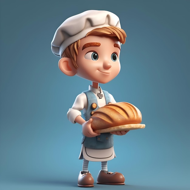 Cartoon character of a boy in chef uniform holding a bread loaf