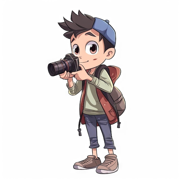 Cartoon character of boy Photographer white background