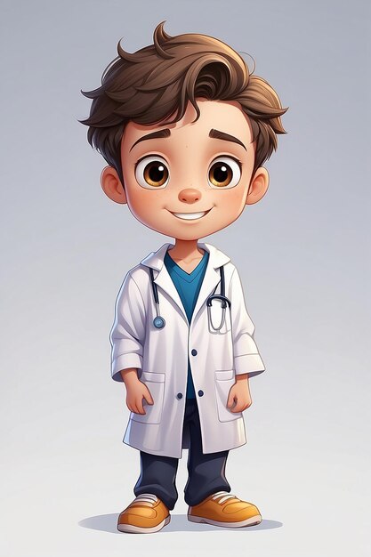 Photo cartoon character boy wearing lab gown on white