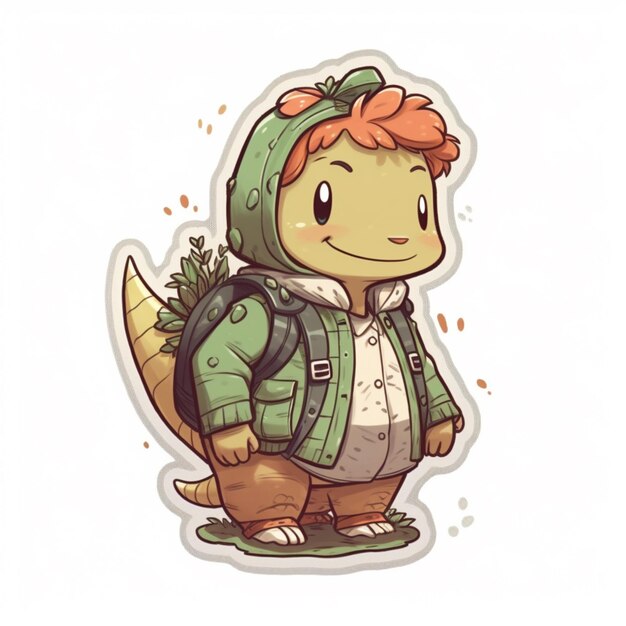 cartoon character of a boy with a backpack and a dinosaur generative ai