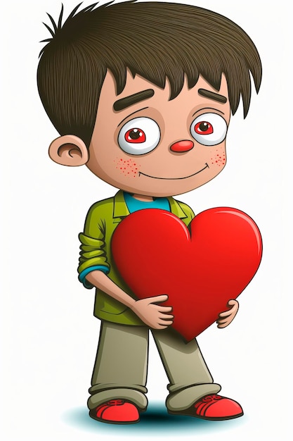 Cartoon Character Boy with a big heart in hands isolated on white background Saint Valentine Day