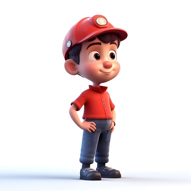 Photo cartoon character of boy with safety helmet and red tshirt