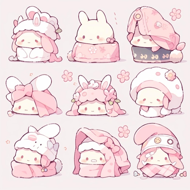 cartoon character of a bunch of cute little animals with hats generative ai