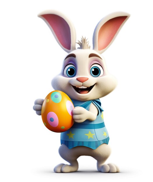 Photo cartoon character bunny and big easter egg 3d rendering illustration for advertising