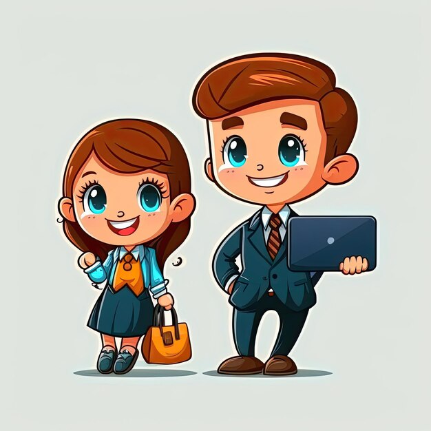 Cartoon character of business man with business woman on white background