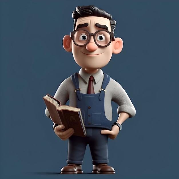 Cartoon character of a casual man with glasses and a book in his hands