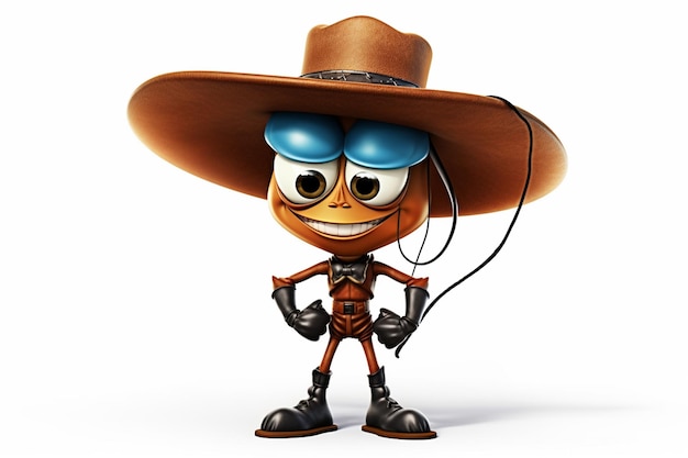 Photo cartoon character of a cowboy bird with a hat and a cowboy lasser generative ai