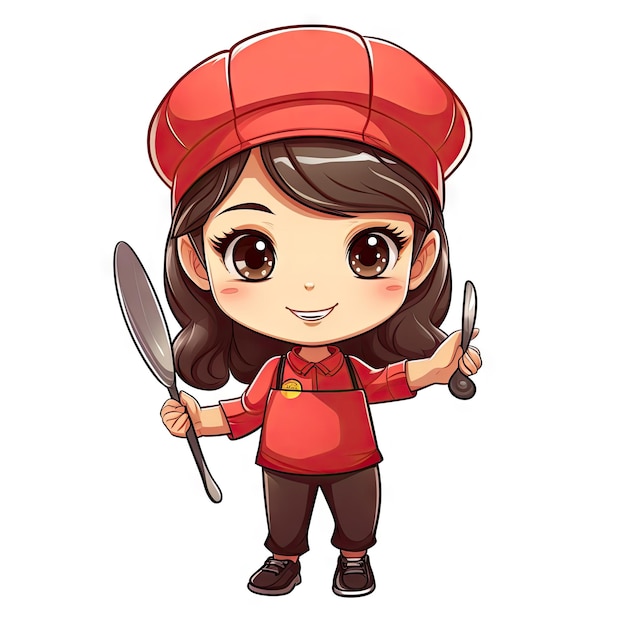 Cartoon character of cute chef girl in uniform logo cartoon