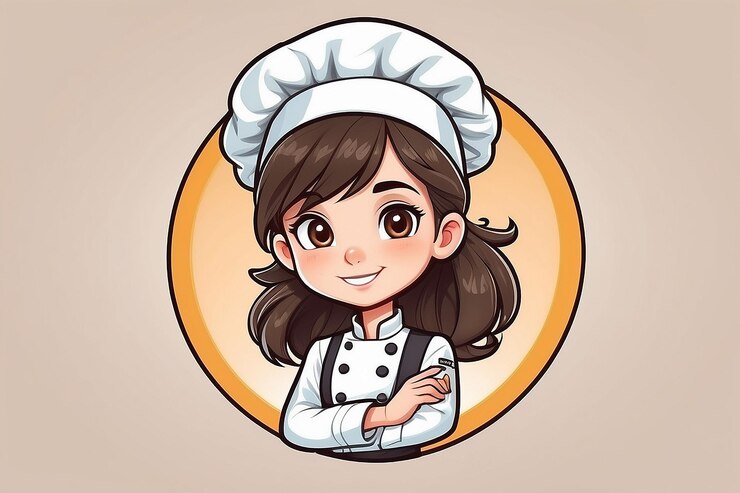 Photo cartoon character of cute chef girl in uniform logo cartoon