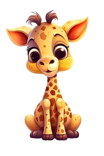 Cartoon character cute giraffe on white isolated background Generative AI illustration