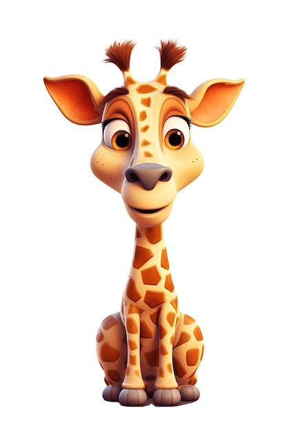 Foto personaggio dei cartoni animati carino giraffa su sfondo bianco isolato illustrazione dell'ia generativa