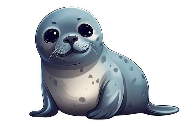 Cartoon character cute happy seal on white isolated background