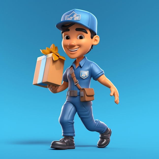 A cartoon character of a delivery man carrying a box generative ai