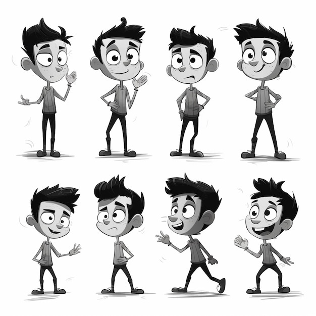 Foto disegno del personaggio dei cartoni animati di un uomo in diverse pose ai generative