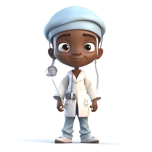 흰색 배경에 청진기를 가진 의사의 만화 캐릭터