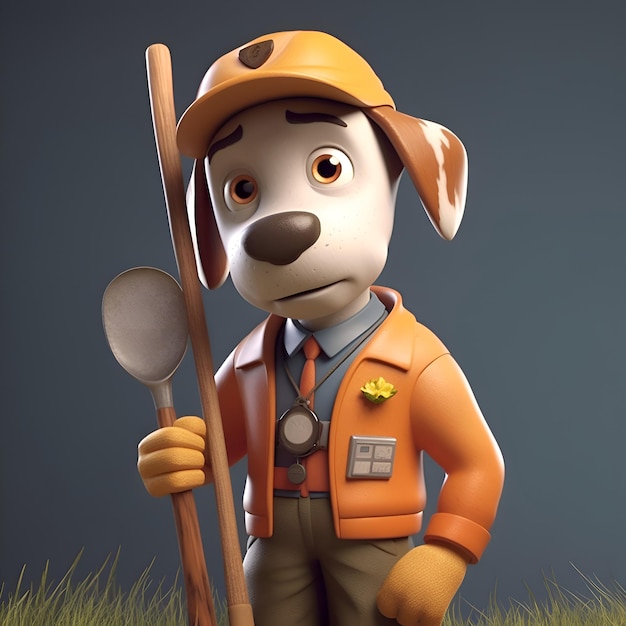 Cartoon character of a dog as a construction worker with a shovel