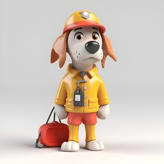 Cartoon character of a dog as a firefighter 3D Illustration