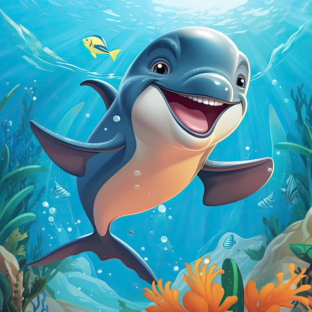 Cartoon character of dolphin