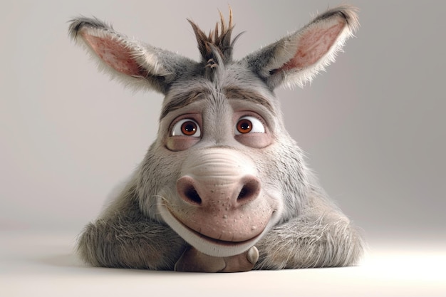 Photo cartoon character of a donkey on a gray background 3d illustration