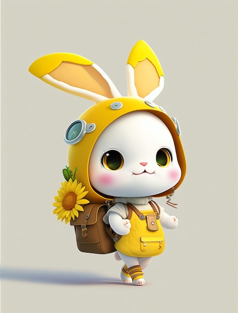 Cartoon character dressed as a bunny rabbit with backpacker generative ai