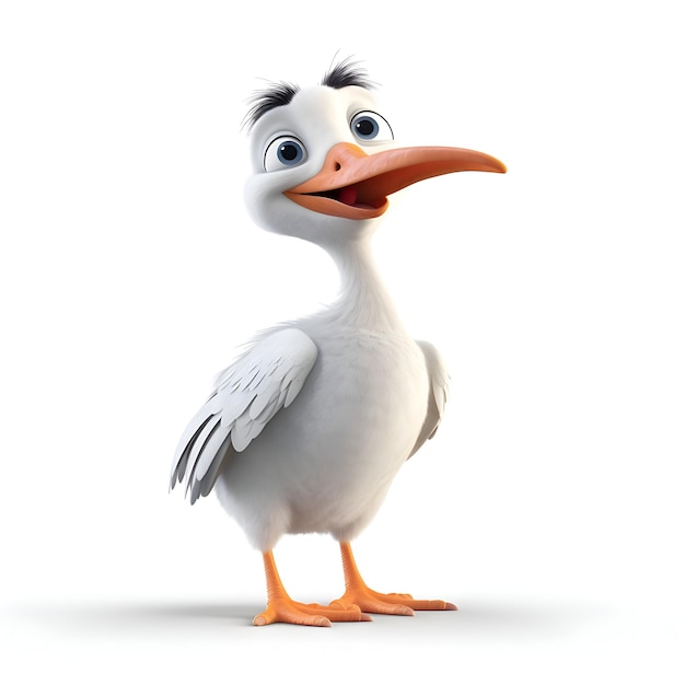 Cartoon character of duck with an orange beak on white background