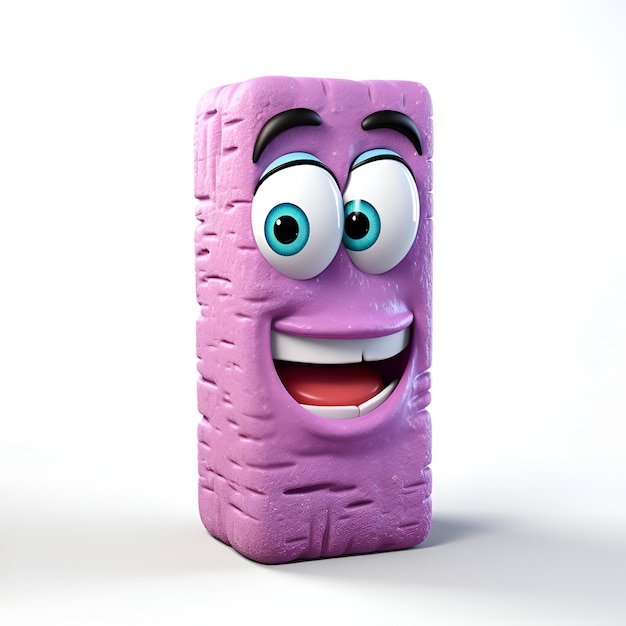 Cartoon character of eraser with smiley expression on white background