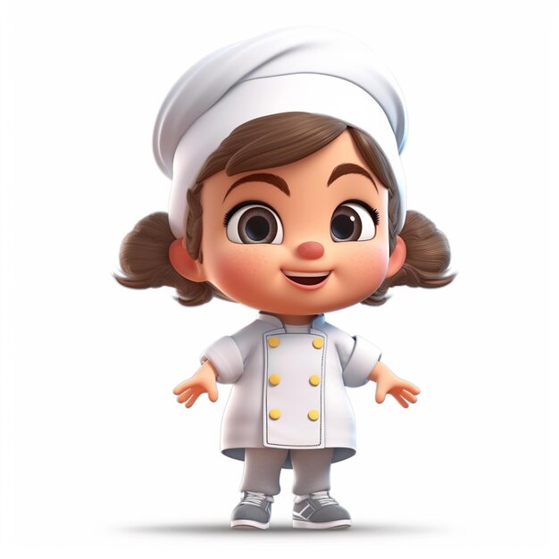 Photo cartoon character of a female chef with a white hat and white coat generative ai