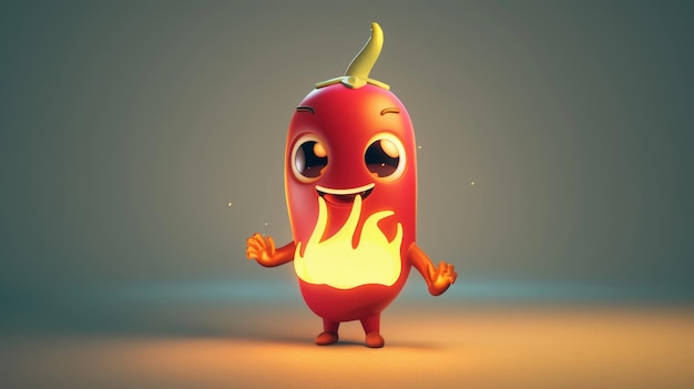 Foto personaggio di cartone animato in fiamme fatto di peperoncino caldo generative ai è utilizzato