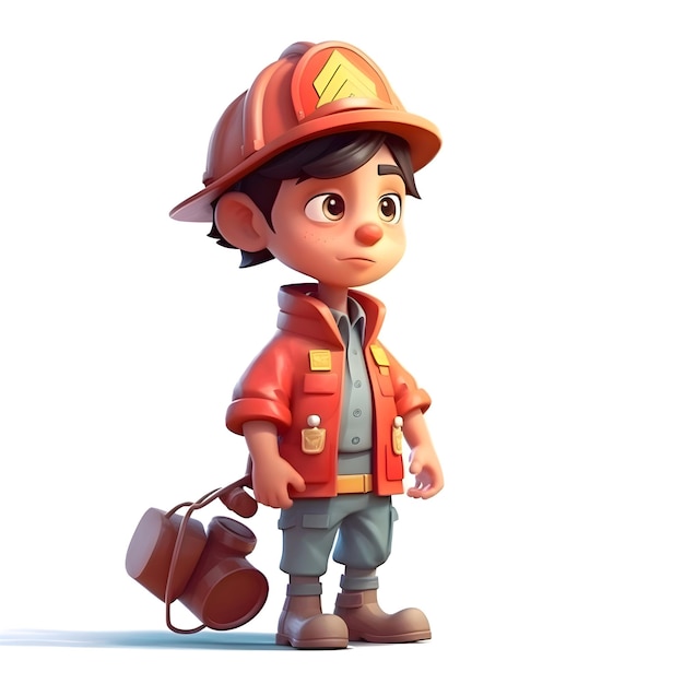 Cartoon character of fireman with helmet and jacket3d rendering