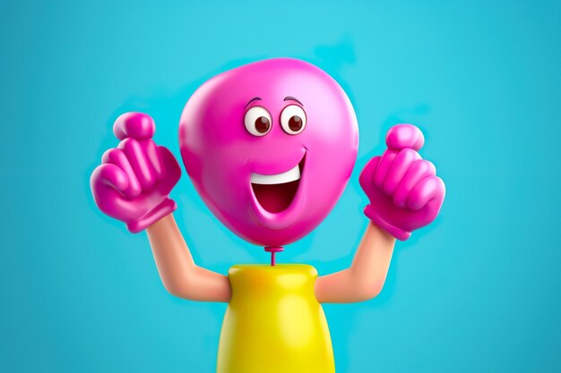 Foto le mani flessibili e disossate del personaggio dei cartoni animati tengono i pesi del palloncino, rendering 3d dell'illustrazione