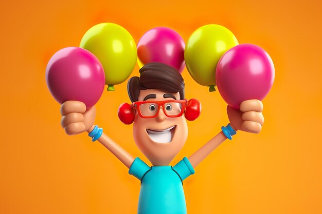 Cartoon character flexible boneless hands hold balloon weights 3d illustration rendering