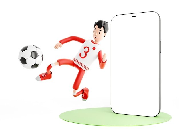 Cartoon character football or soccer player with a mobile phone